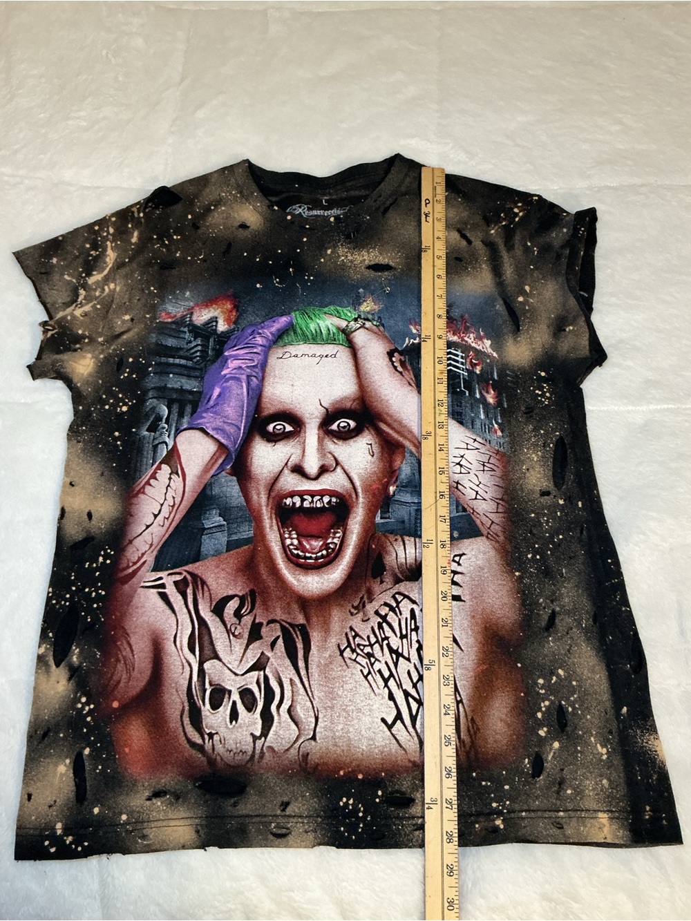 Graphic jocker Character Tee - Black with Multicolor Print upcycled by me - Picture 5 of 8